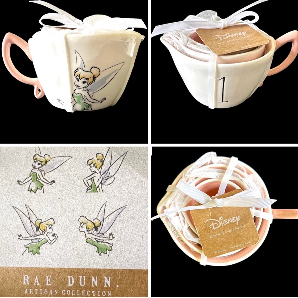 Rae Dunn Disney Tinkerbell Measuring Cups 4 Piece Set NEW Pink Handles